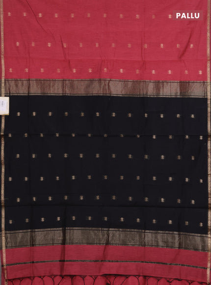 Semi maheswari cotton saree pink and black with zari woven buttas and small zari woven border