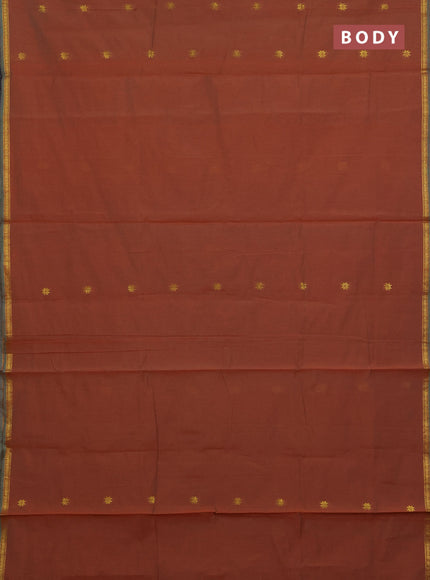 Semi maheswari cotton saree dual shade of brown and cs blue with zari woven buttas and small zari woven border