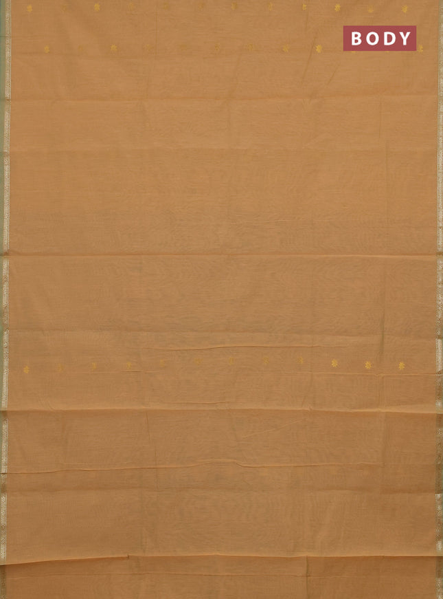 Semi maheswari cotton saree peach shade and cs blue with zari woven buttas and small zari woven border