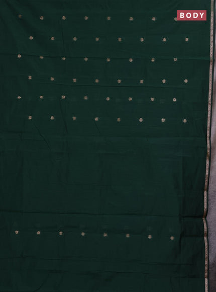 Semi maheswari cotton saree bottle green and maroon  with zari woven buttas and small zari woven border