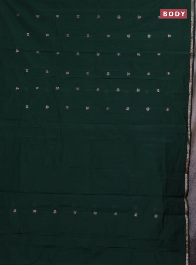 Semi maheswari cotton saree bottle green and maroon  with zari woven buttas and small zari woven border