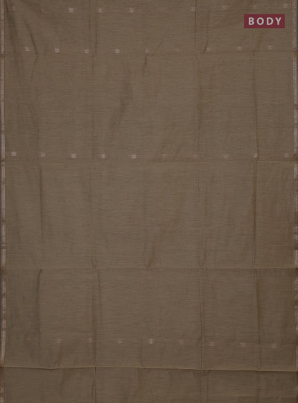 Semi maheswari cotton saree dark beige and purple with zari woven buttas and small zari woven border