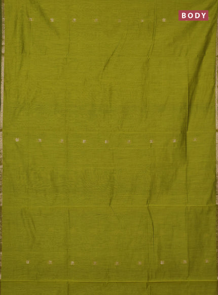 Semi maheswari cotton saree lime green and blue with zari woven buttas and small zari woven border
