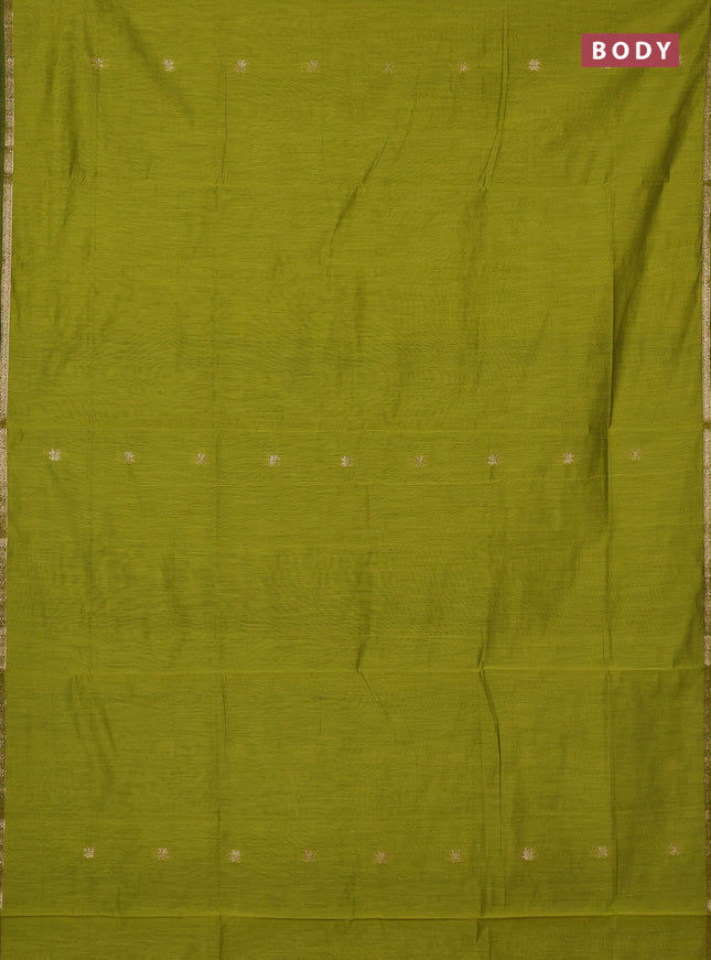 Semi maheswari cotton saree lime green and blue with zari woven buttas and small zari woven border