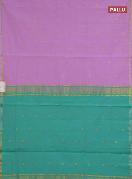 Semi maheswari cotton saree lavender and teal green with zari woven buttas and small zari woven border