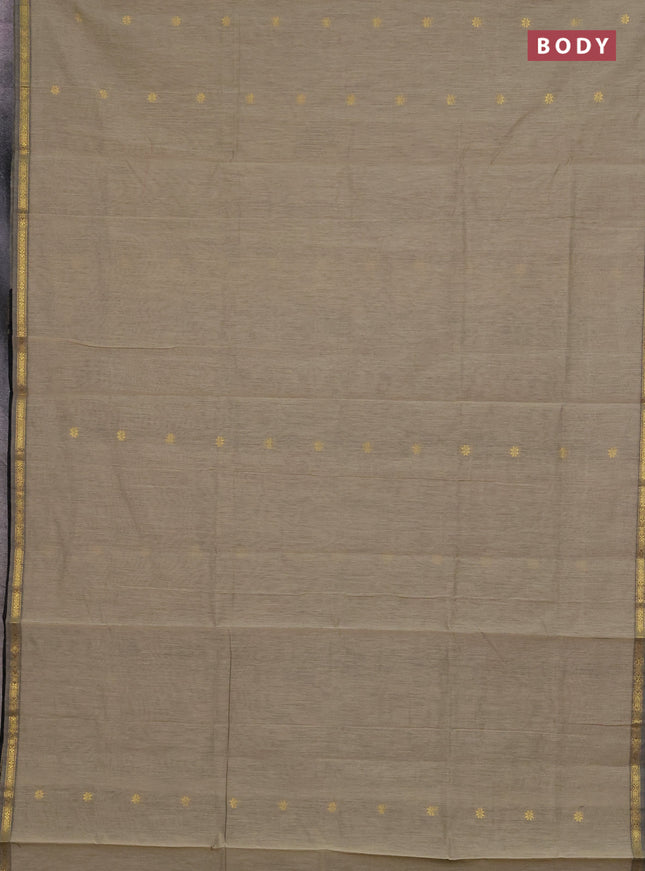 Semi maheswari cotton saree beige shade and black with zari woven buttas and small zari woven border