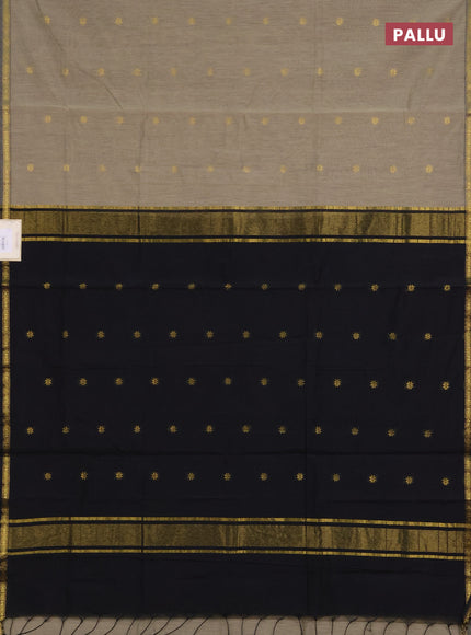 Semi maheswari cotton saree beige shade and black with zari woven buttas and small zari woven border