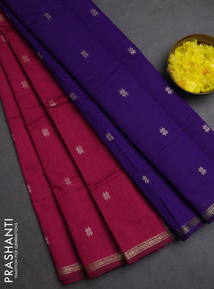 Semi maheswari cotton saree magenta pink and violet with zari woven buttas and small zari woven border