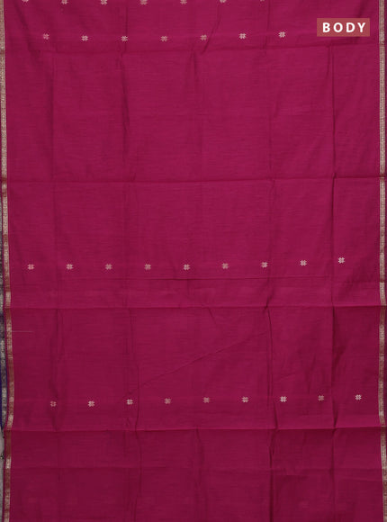 Semi maheswari cotton saree magenta pink and violet with zari woven buttas and small zari woven border