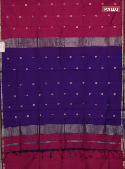 Semi maheswari cotton saree magenta pink and violet with zari woven buttas and small zari woven border