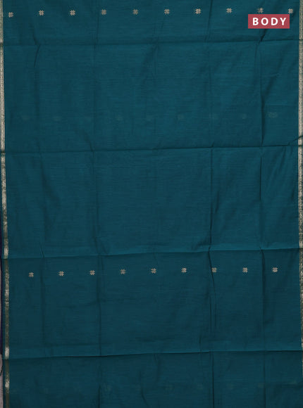 Semi maheswari cotton saree peacock green and navy blue with zari woven buttas and small zari woven border