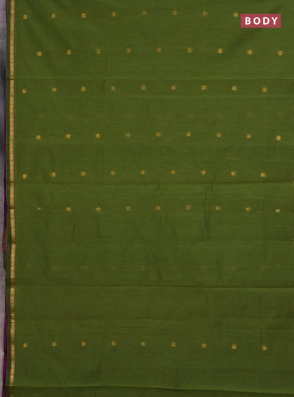 Semi maheswari cotton saree green and purple with zari woven buttas and small zari woven border