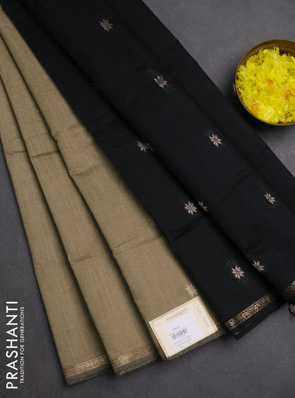 Semi maheswari cotton saree beige and black with zari woven buttas and small zari woven border