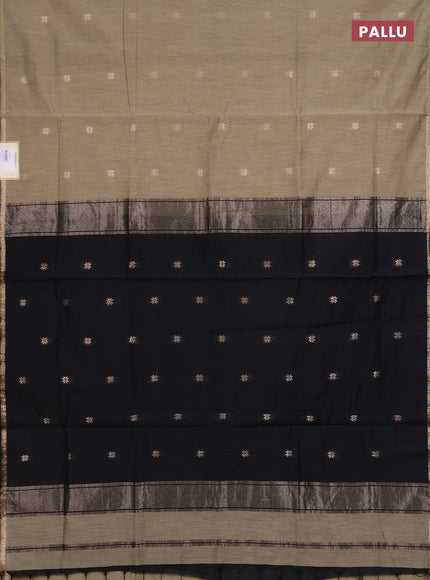 Semi maheswari cotton saree beige and black with zari woven buttas and small zari woven border