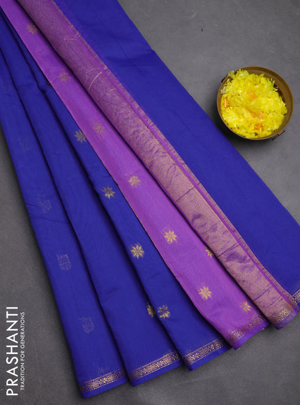 Semi maheswari cotton saree royal blue and lavender with zari woven buttas and small zari woven border
