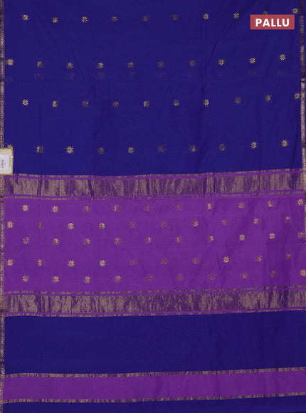 Semi maheswari cotton saree royal blue and lavender with zari woven buttas and small zari woven border