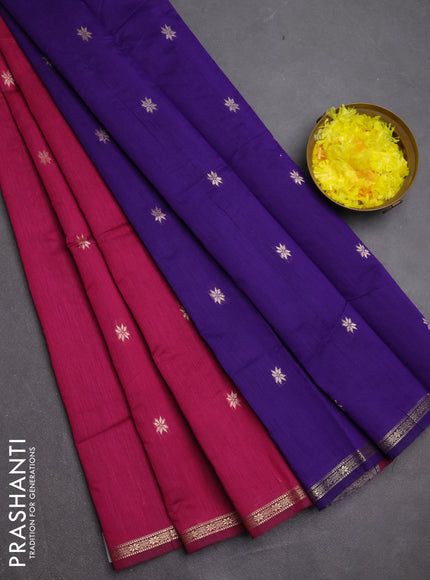 Semi maheswari cotton saree magenta pink and violet with zari woven buttas and small zari woven border