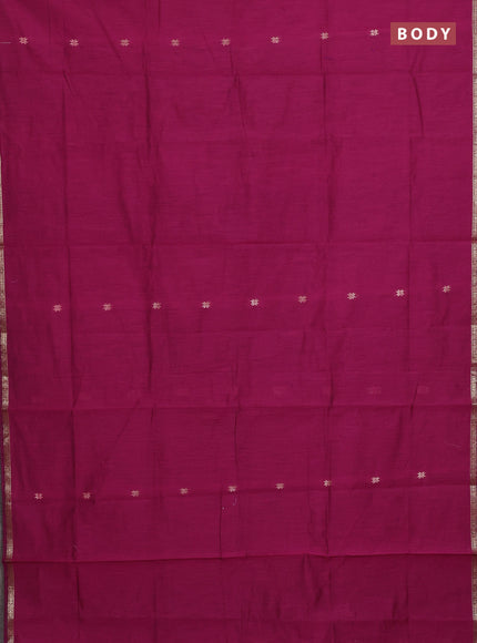 Semi maheswari cotton saree magenta pink and violet with zari woven buttas and small zari woven border