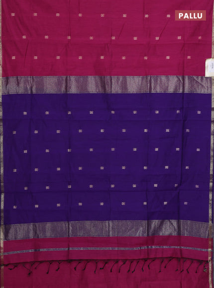 Semi maheswari cotton saree magenta pink and violet with zari woven buttas and small zari woven border
