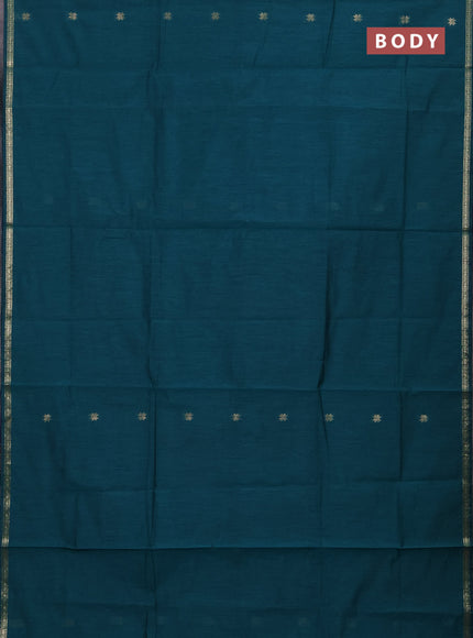 Semi maheswari cotton saree peacock green and navy blue with zari woven buttas and small zari woven border