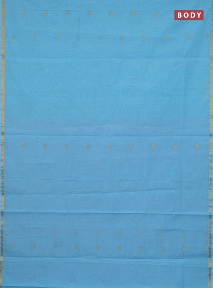 Semi maheswari cotton saree light blue and pastel pink with zari woven buttas and small zari woven border