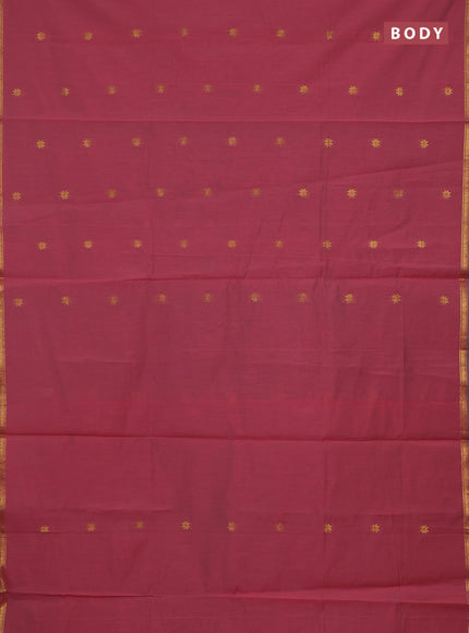 Semi maheswari cotton saree dual shade of maroon and cs blue with zari woven buttas and small zari woven border
