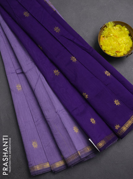 Semi maheswari cotton saree pastel purple and violet with zari woven buttas and small zari woven border
