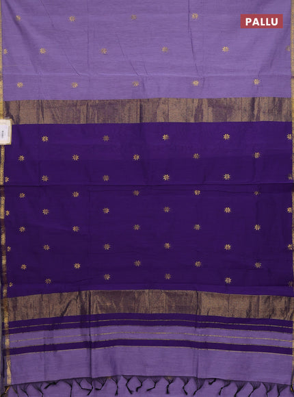 Semi maheswari cotton saree pastel purple and violet with zari woven buttas and small zari woven border