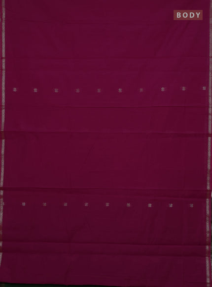 Semi maheswari cotton saree magenta pink and green with zari woven buttas and small zari woven border