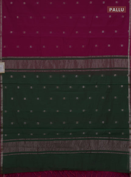 Semi maheswari cotton saree magenta pink and green with zari woven buttas and small zari woven border