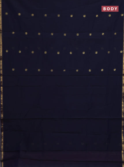 Semi maheswari cotton saree navy blue and pink shade with zari woven buttas and small zari woven border