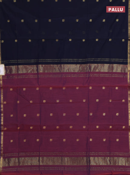 Semi maheswari cotton saree navy blue and pink shade with zari woven buttas and small zari woven border