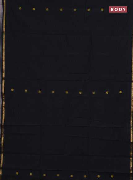 Semi maheswari cotton saree black and rustic orange with zari woven buttas and small zari woven border