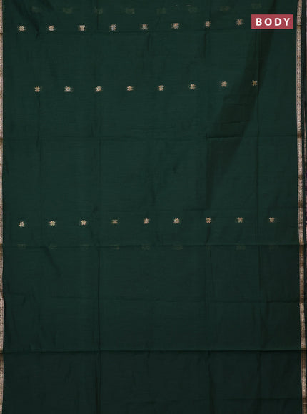 Semi maheswari cotton saree bottle green and navy blue with zari woven buttas and small zari woven border