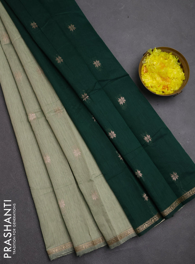 Semi maheswari cotton saree elaichi green and bottle green with zari woven buttas and small zari woven border