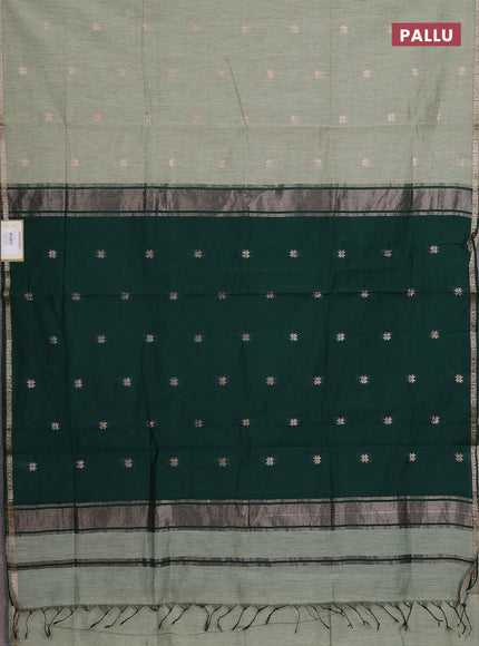 Semi maheswari cotton saree elaichi green and bottle green with zari woven buttas and small zari woven border