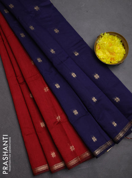Semi maheswari cotton saree maroon and navy blue with zari woven buttas and small zari woven border