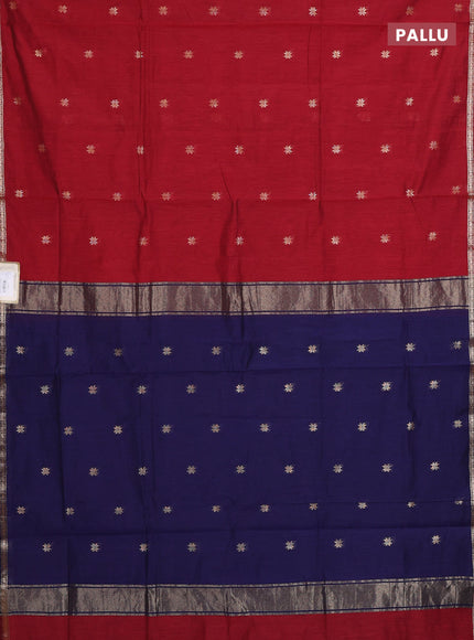 Semi maheswari cotton saree maroon and navy blue with zari woven buttas and small zari woven border