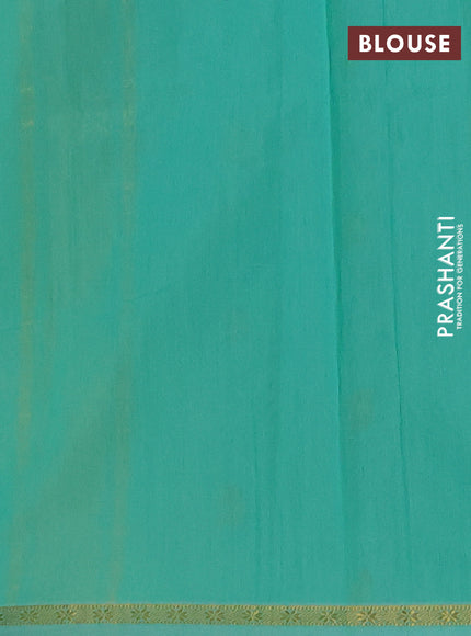 Semi maheswari cotton saree pale yellow and teal green with zari woven buttas and small zari woven border