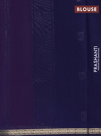 Semi maheswari cotton saree magenta pink and navy blue with zari woven buttas and small zari woven border