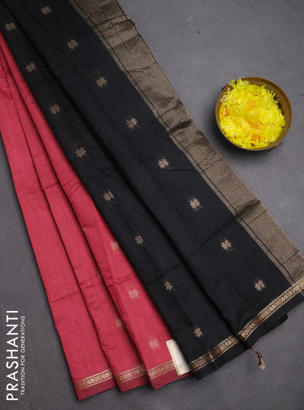 Semi maheswari cotton saree pink and black with zari woven buttas and small zari woven border