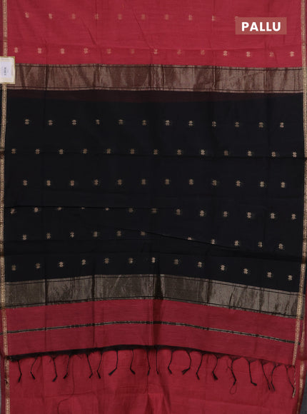 Semi maheswari cotton saree pink and black with zari woven buttas and small zari woven border