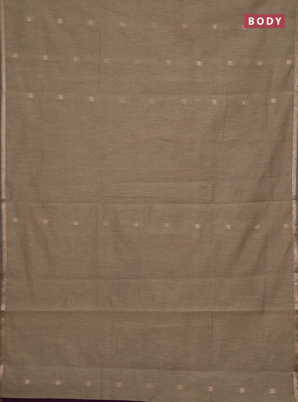 Semi maheswari cotton saree beige and deep purple with zari woven buttas and small zari woven border