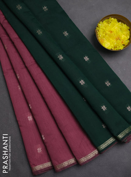 Semi maheswari cotton saree onion pink and green with zari woven buttas and small zari woven border