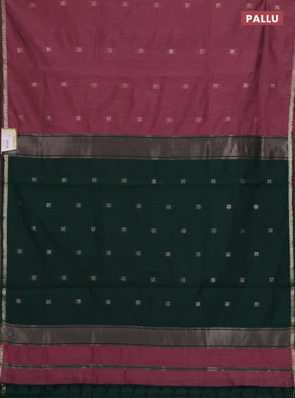 Semi maheswari cotton saree onion pink and green with zari woven buttas and small zari woven border