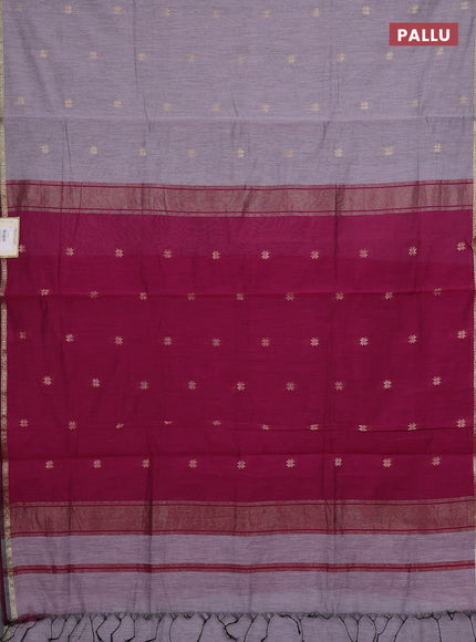 Semi maheswari cotton saree grey and magenta pink with zari woven buttas and small zari woven border