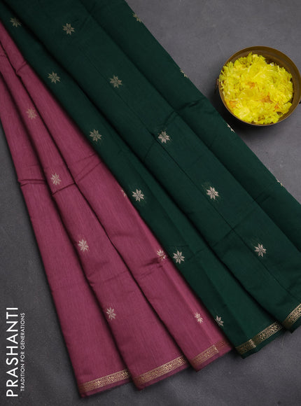 Semi maheswari cotton saree onion pink and green with zari woven buttas and small zari woven border