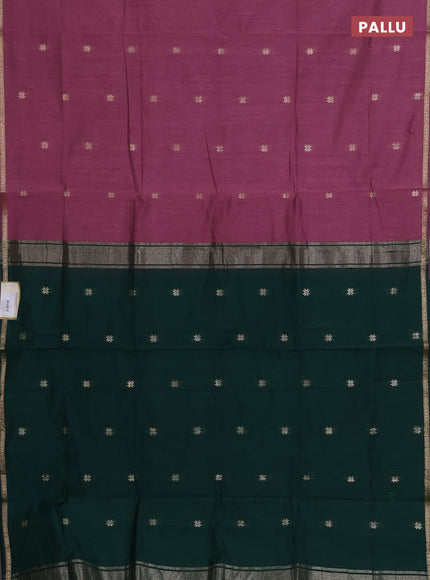 Semi maheswari cotton saree onion pink and green with zari woven buttas and small zari woven border