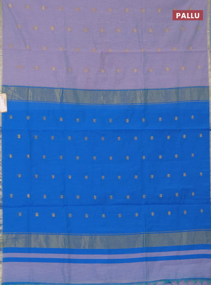 Semi maheswari cotton saree pastel blue and cs blue with zari woven buttas and small zari woven border