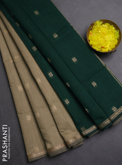 Semi maheswari cotton saree chiku and green with zari woven buttas and small zari woven border